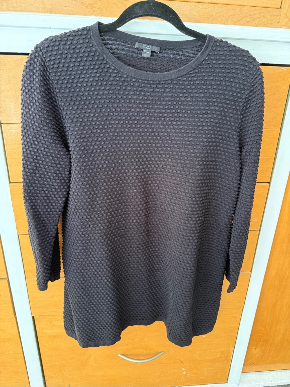 COS Black Textured Dot Knit Long Sleeve Top
